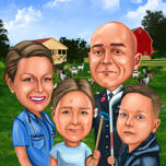 Familia de 4 en el dibujo de la granja