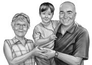 Portrait de famille : dessin en noir et blanc