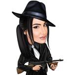 Regalo di disegno del fumetto della donna del gangster nello stile di colore dalle foto