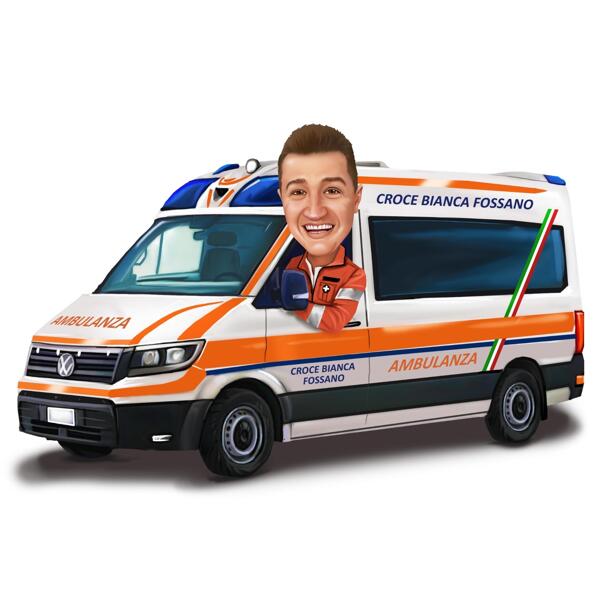 Ambulance Worker Caricature in Colored Style