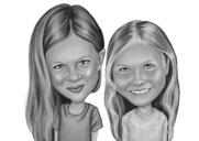 2 Daughters Black and White Drawing