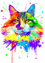 Colorful Cat Watercolor Portrait Caricature from Photo in Artistic Style
