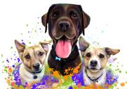 Grup Köpekler Portre Karikatür Suluboya Doğa Renk Tonu Fotoğraflardan Gölgelendirme