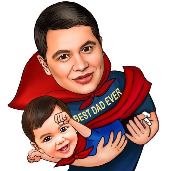 Best Dad and Son as Superheroes Caricatures