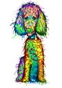 Arte di caricatura di barboncino a corpo intero ad acquerello colorato da foto