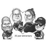 Caricatura di famiglia con animali domestici in stile esagerato