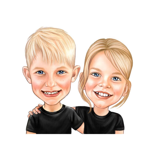 Desenho de retrato de irmão e irmã
