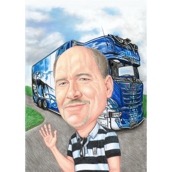Caricatura personalizzata del camionista per regalo uomo da foto