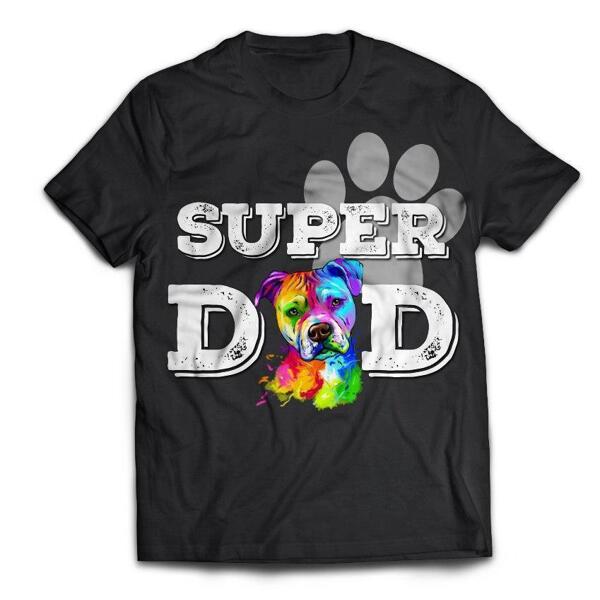 Limited Edition: Super Dog Dad zwart T-shirt met custom aquarelportret