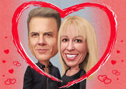 Карикатура на романтическую пару на плакате с красным сердцем