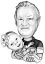 Otec a dcera kreslená karikatura v černobílém stylu z fotografií