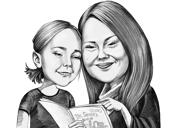 Moeder en zoon cartoonportret