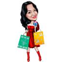 Overdreven Shopaholic karikaturgave i farvestil fra foto