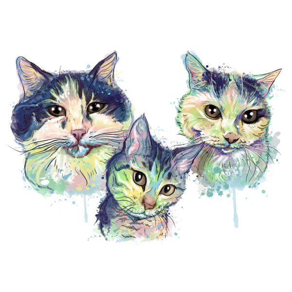 Ritratto di gatti ad acquerello disegno in colori pastello da foto