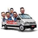Team in Bus Caricature from Photo