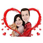 Casal personalizado com caricatura de gato em coração