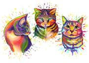 Dessin de portrait de chats à l'aquarelle dans des couleurs pastel à partir de photos