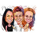 Group of Three People Caricature Portrait in Watercolor Style from Photos