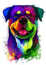 Ritratto di Rottweiler ad acquerello da foto con sfondo colorato