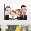 Familia con niños caricatura coloreada con fondo sobre lienzo