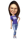 Person Cartoon Caricature in Denim Outfit Drawn from Custom Photos by Artists