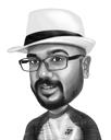 Caricatura dell'uomo con la barba dalla foto in uno stile in bianco e nero esagerato divertente