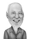 Caricatură de bărbat cu barbă din fotografie în stil amuzant alb-negru exagerat