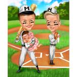 Baseball Children Caricature in Color Style