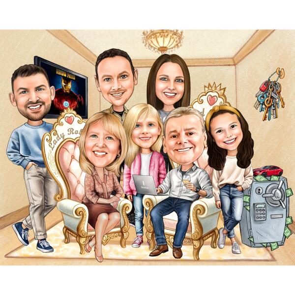 Caricatura familiar personalizada en estilo lápiz