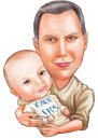 Father with Baby Kid Cartoon Drawing