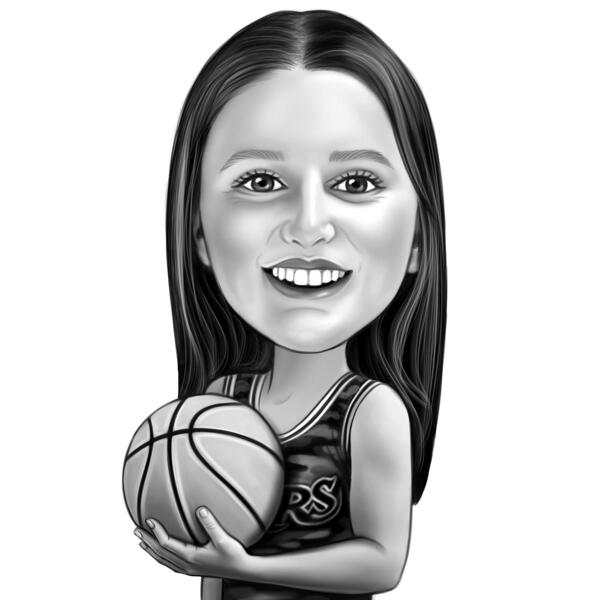 Giocatore di basket femminile in bianco e nero