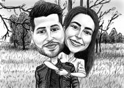 Forest of Love - Couple Caricature in Black and White Style from Photo