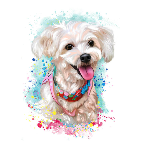 Bišonas maltiešu rotaļu suns mīkstā akvareļa pasteļtoņā no fotoattēliem