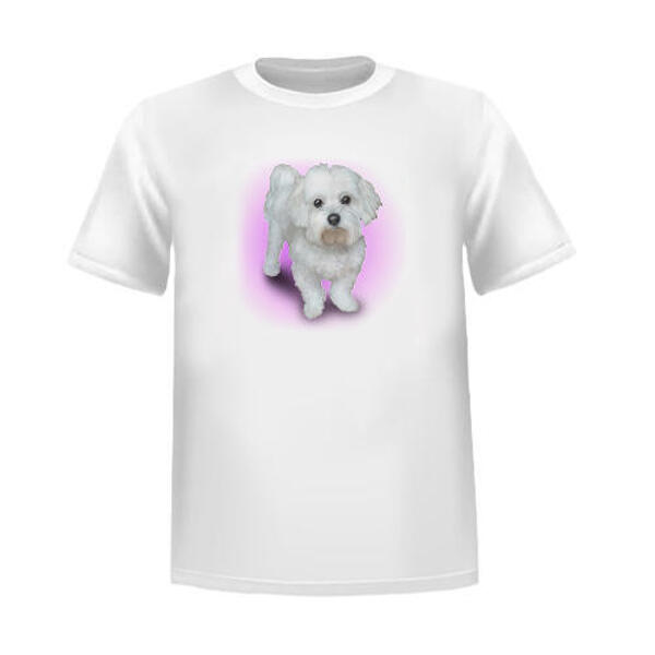 T-paitakuvioinen lemmikkikarikatyyri muotokuva valokuvista yksivärisellä taustalla