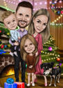 Забавный рождественский рисунок семьи из 4 человек