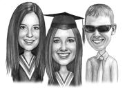 Caricature de groupe en noir et blanc