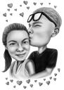 Romantický polibek na tvář páru kreslená kresba