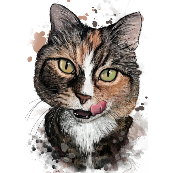 Kattporträtt i naturlig akvarellstil från foton