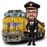 Caricature de conducteur de locomotive