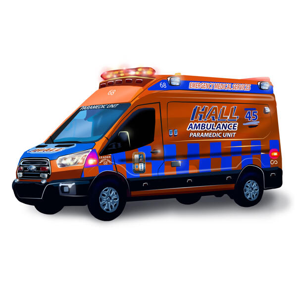 Dessin de portrait de dessin animé d'ambulance personnalisé dans le style de couleur à partir de la photo