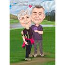 Full Body Couple Colored Caricature Drawing for 40th Wedding Anniversary Gift