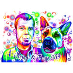 Person with German Shepherd Portrait in Watercolor Style from Photos