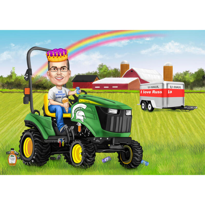 Custom Person on Tractor Cartoon Portrait in Color Style from Photos