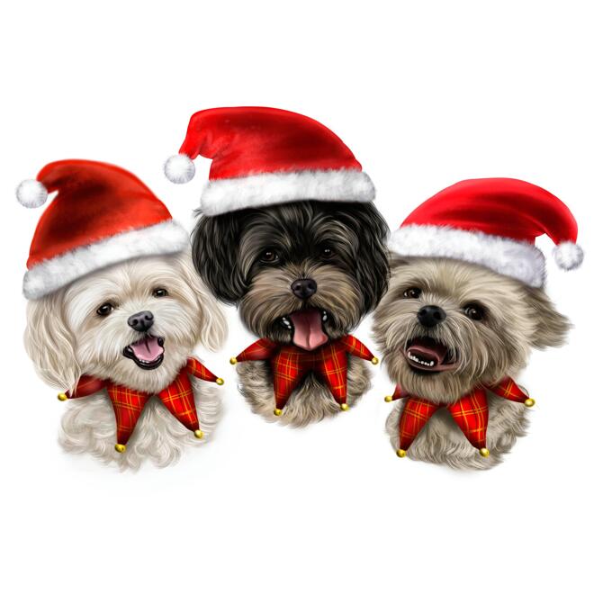 Retrato de dibujos animados de grupo de perros de Navidad en estilo de color  de fotos