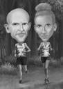 Two Person Cartoon Caricature in Black and White Style with Custom Background