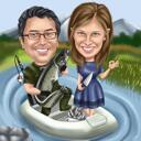 Couple Fishing Caricature Gift from Photo with Custom Background