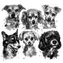 Aangepaste Canine karikatuur - aquarel gemengd hondenras portret in zwart-wit stijl
