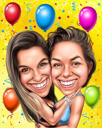 Caricatura de amigos para regalo de aniversario de cumpleaños número 27 en estilo coloreado de fotos