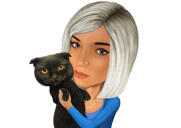 Portrait de dessin animé du propriétaire avec son chat