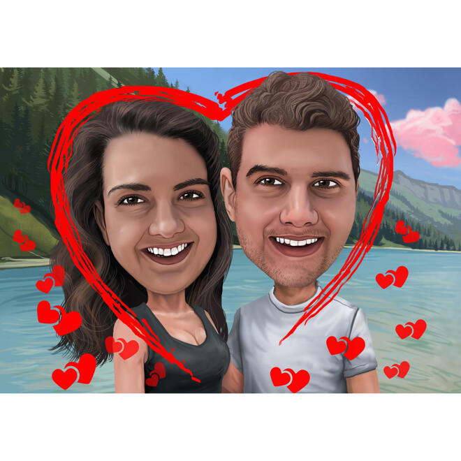 Romantic Couple Caricature on Vacation